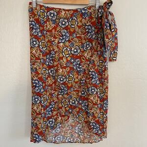 Faherty Pacifica Linen Blend Wrap Skirt Womens Sz Small Floral Vacation Hawaiian